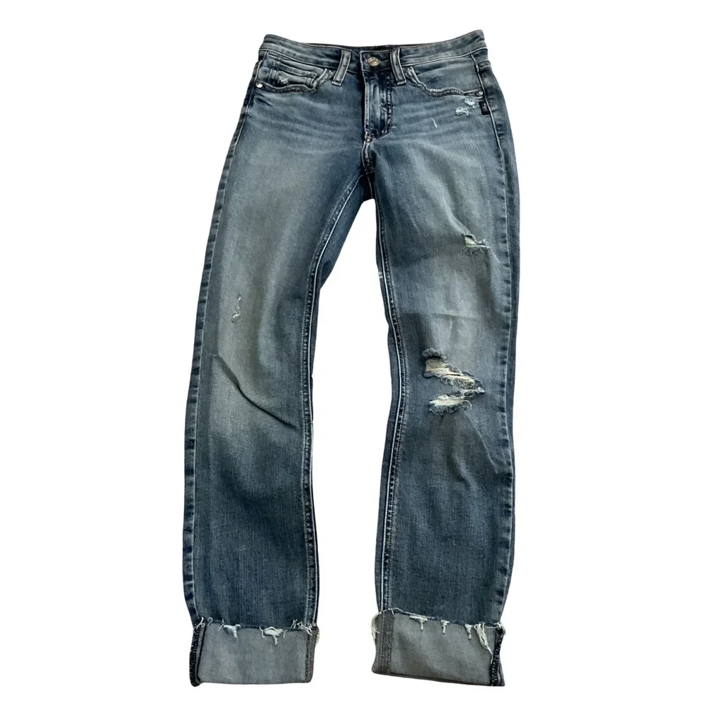 Silver Jeans Co Most Wanted Skinny Distressed Cuffed Jeans W24 L27 L63022EGX269